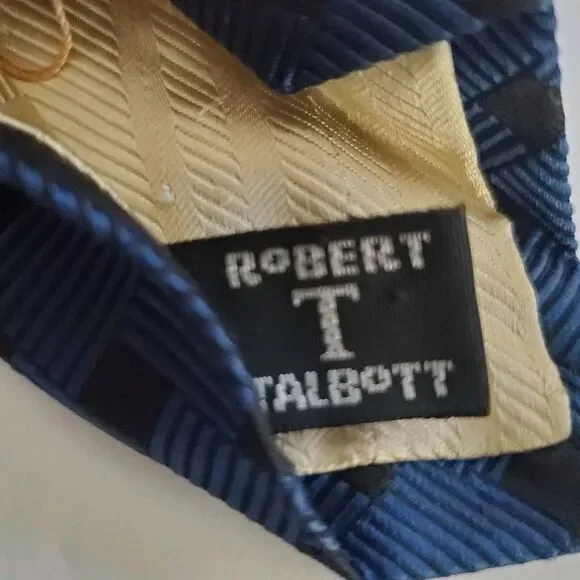 Robert Talbott 100% Silk Necktie Handsewn Dark Blue Black Estate Designer Sharp